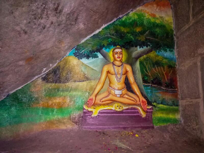 Shiva Doing Yoga Temple Ancient Painting Hindu South India